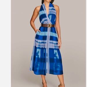 Donna Karan Blue and White Striped Midi Dress